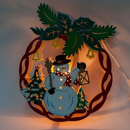 Feron LT068 деревянная световая фигура "Новогодний шар со снеговиком",1лампа накал., 22*5*28 1/12