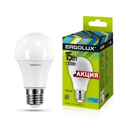 Ergolux LED-A60-15W-E27-4K (Эл.лампа светодиодная ЛОН 15Вт Е27 4500К 220-240В, ПРОМО)